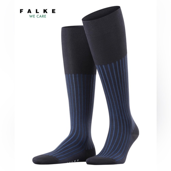 Falke Shadow Ribbed Men’s Knee Length Cotton Socks Black Blue, Sz 11-12, NWT - Picture 2 of 7